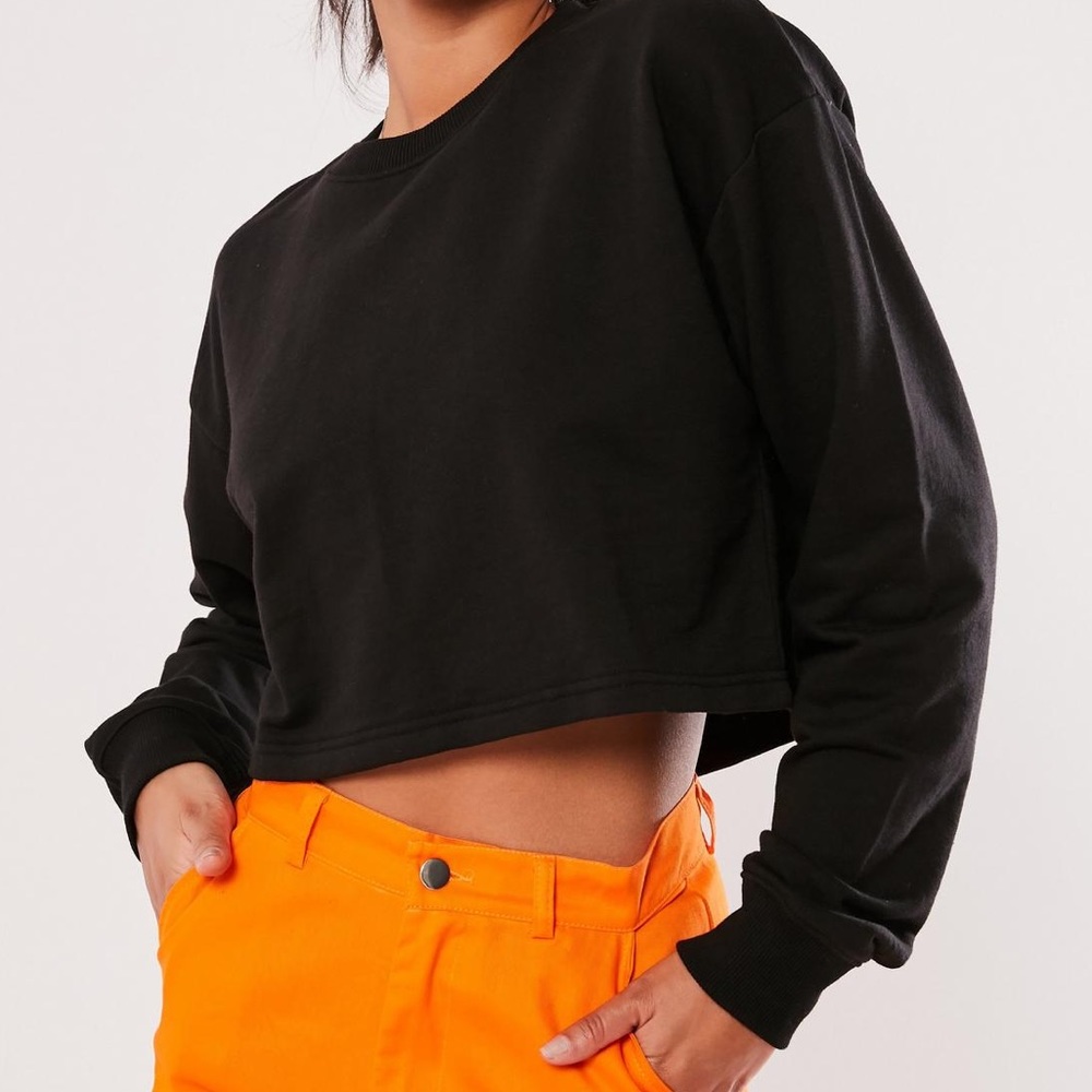Missguided Black Cropped Sweatshirt (XS)